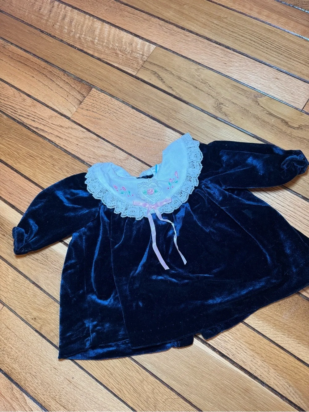Vintage Navy Blue Velvet Baby Dress